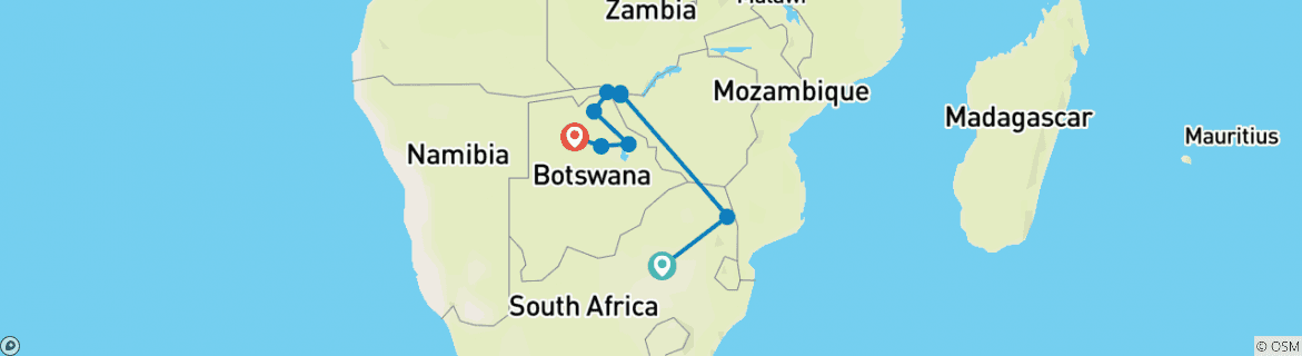 Image of a map showing the route of the tour