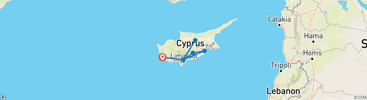 Image of a map showing the route of the tour