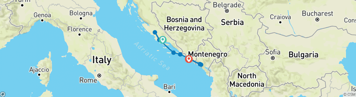 Image of a map showing the route of the tour