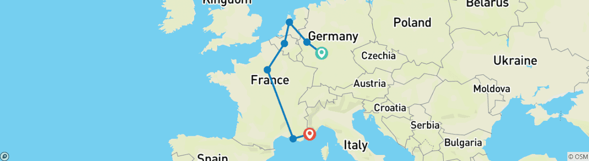 Karte mit der Reiseroute