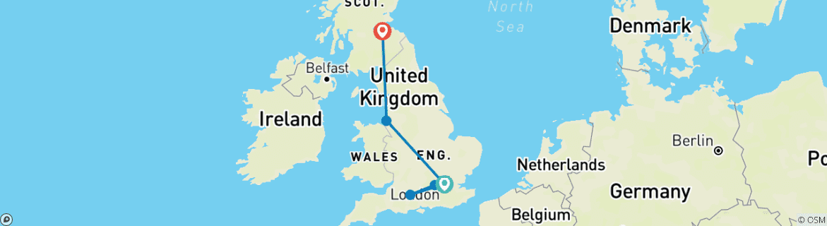 Image of a map showing the route of the tour