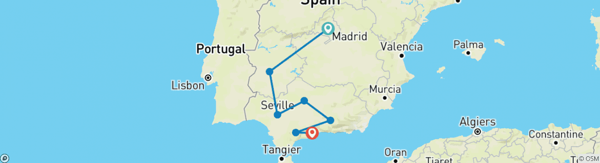 Image of a map showing the route of the tour