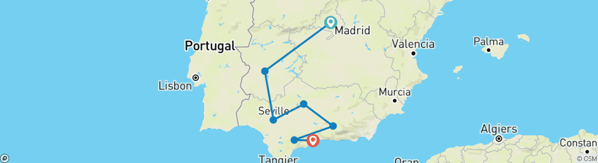 Image of a map showing the route of the tour