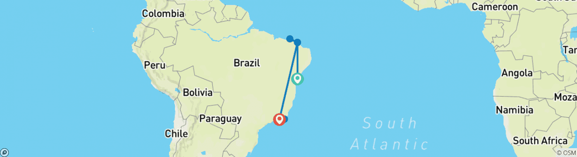 Image of a map showing the route of the tour