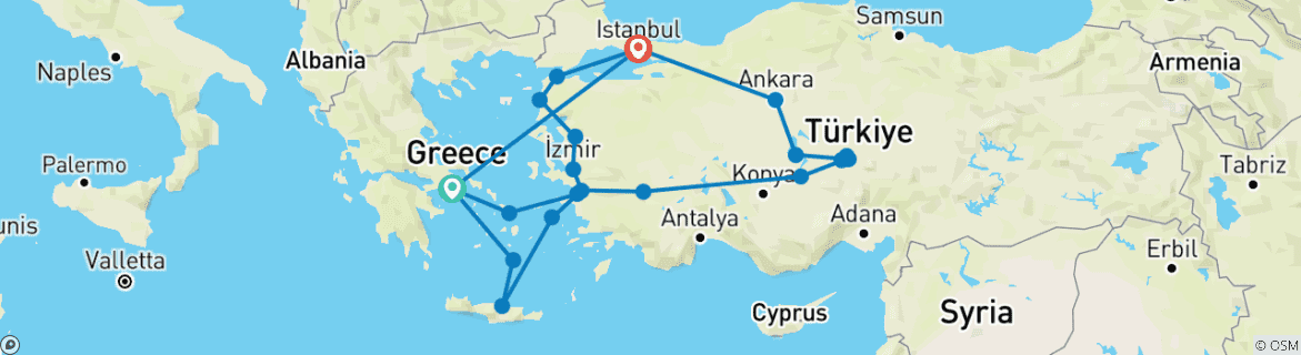 Image d'une carte montrant l'itinéraire du circuit