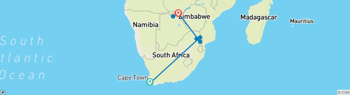 Image of a map showing the route of the tour