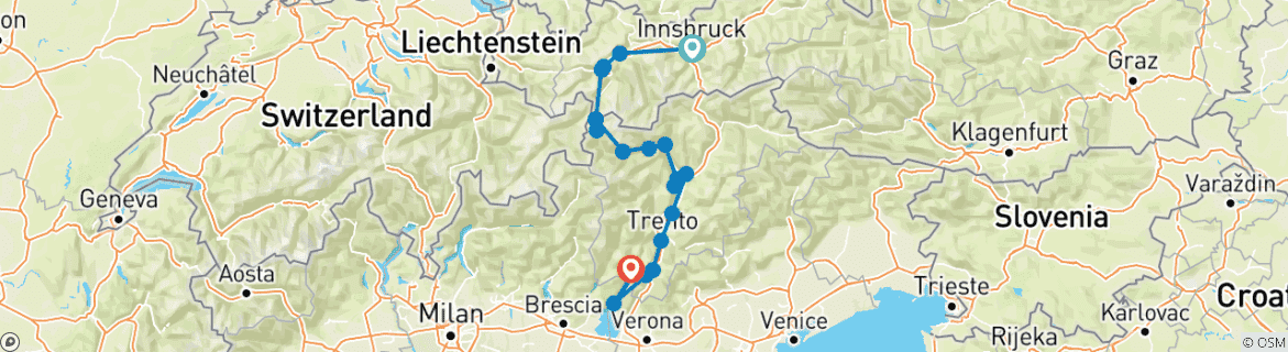 Image d'une carte montrant l'itinéraire du circuit