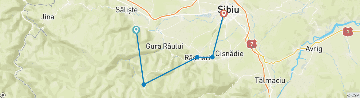 Image d'une carte montrant l'itinéraire du circuit