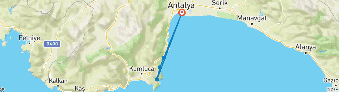 Image d'une carte montrant l'itinéraire du circuit