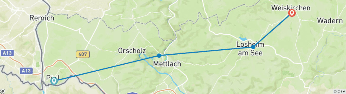 Image d'une carte montrant l'itinéraire du circuit