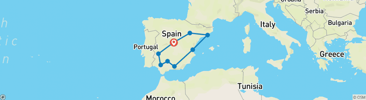 Image of a map showing the route of the tour