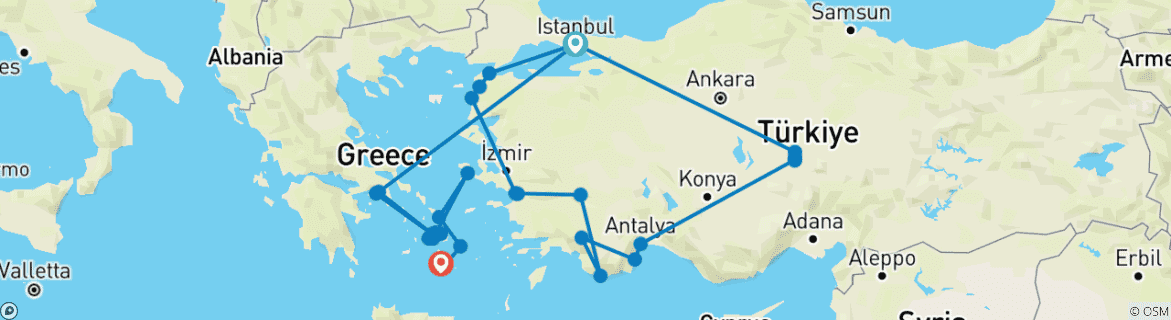 Image d'une carte montrant l'itinéraire du circuit
