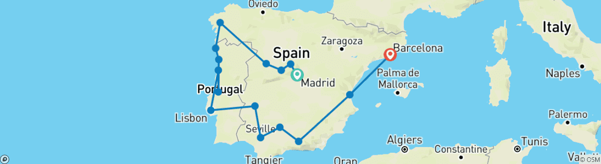 Image d'une carte montrant l'itinéraire du circuit