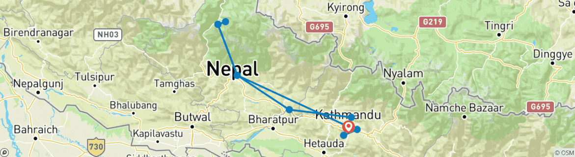 Image of a map showing the route of the tour