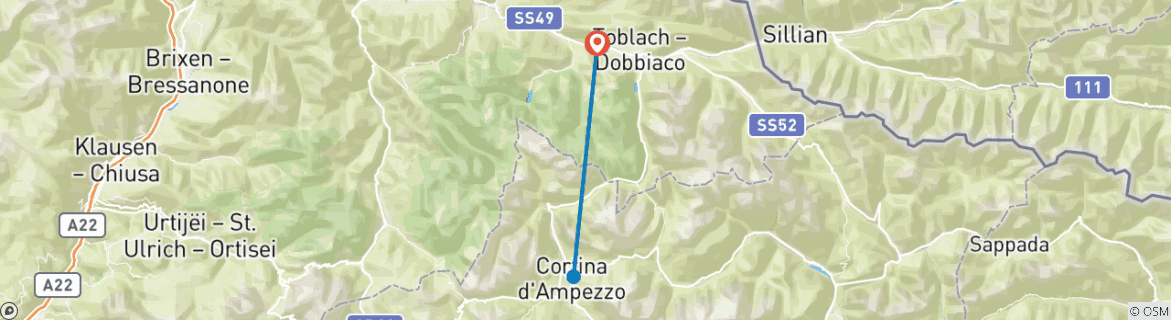 Image of a map showing the route of the tour