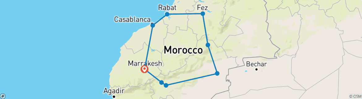 Foto van een kaart met de route van de rondreis