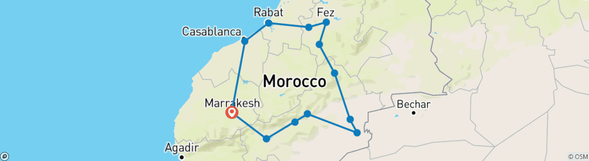 Image of a map showing the route of the tour