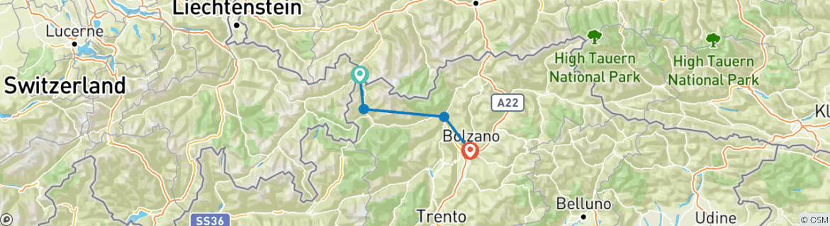 Image d'une carte montrant l'itinéraire du circuit