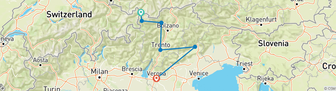 Image d'une carte montrant l'itinéraire du circuit
