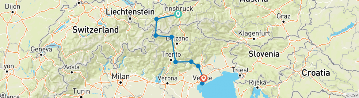 Image d'une carte montrant l'itinéraire du circuit
