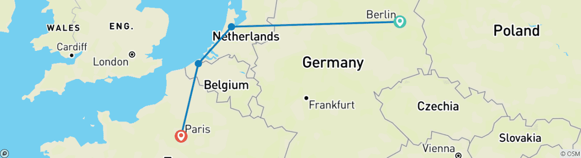 Image of a map showing the route of the tour