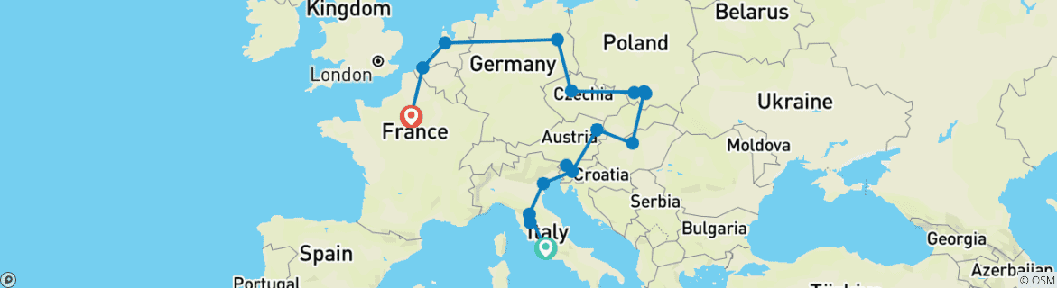 Image d'une carte montrant l'itinéraire du circuit