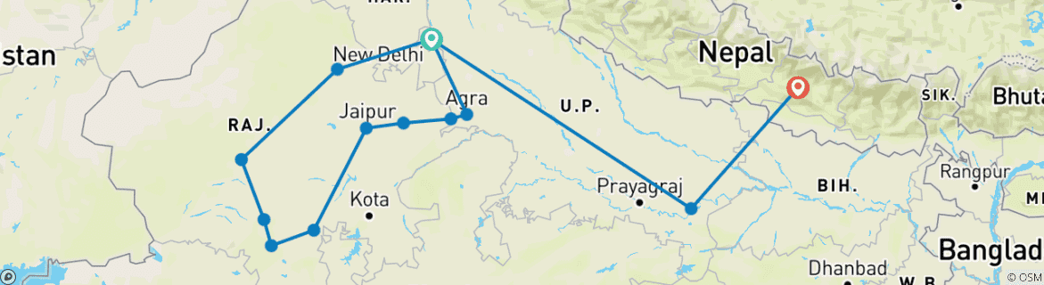 Karte mit der Reiseroute