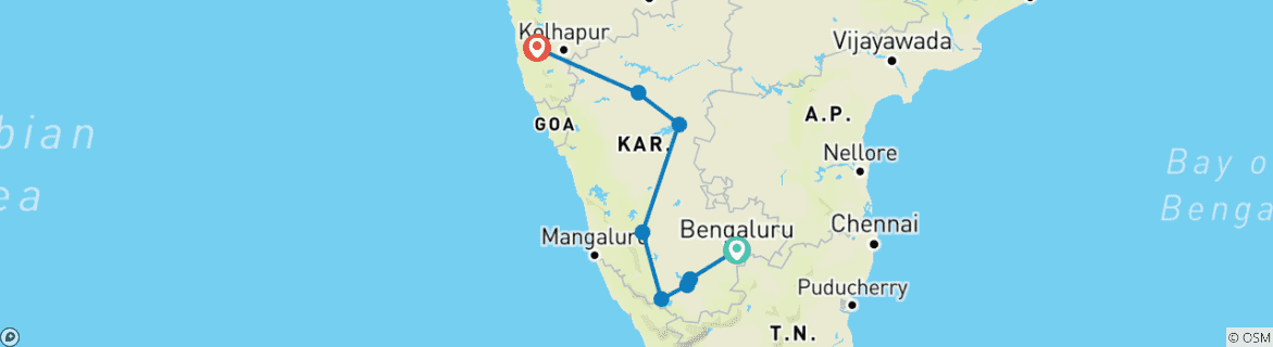 Image of a map showing the route of the tour