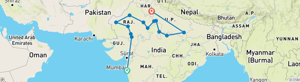 Karte mit der Reiseroute