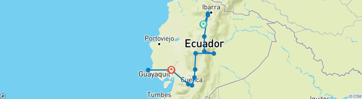 Image d'une carte montrant l'itinéraire du circuit