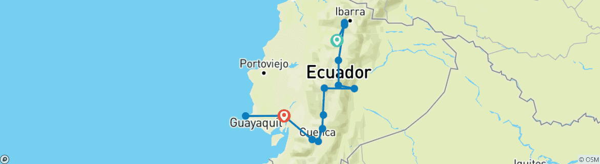 Mapa de Ecuador aventura 14 días