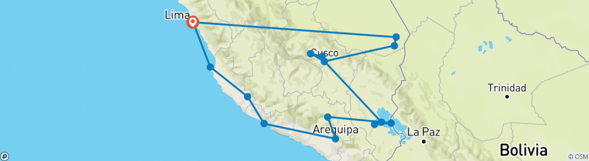 Image of a map showing the route of the tour