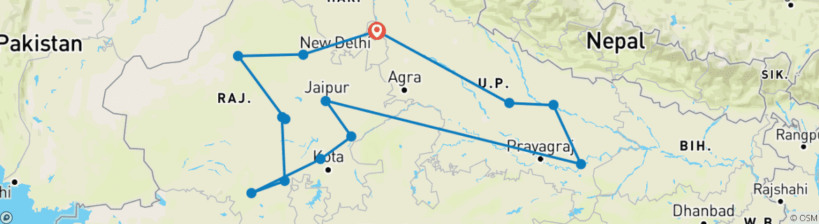 Karte mit der Reiseroute