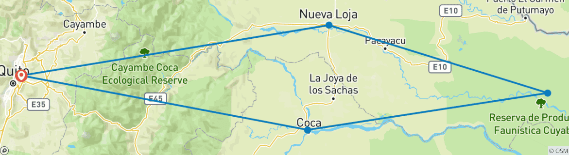 Karte mit der Reiseroute