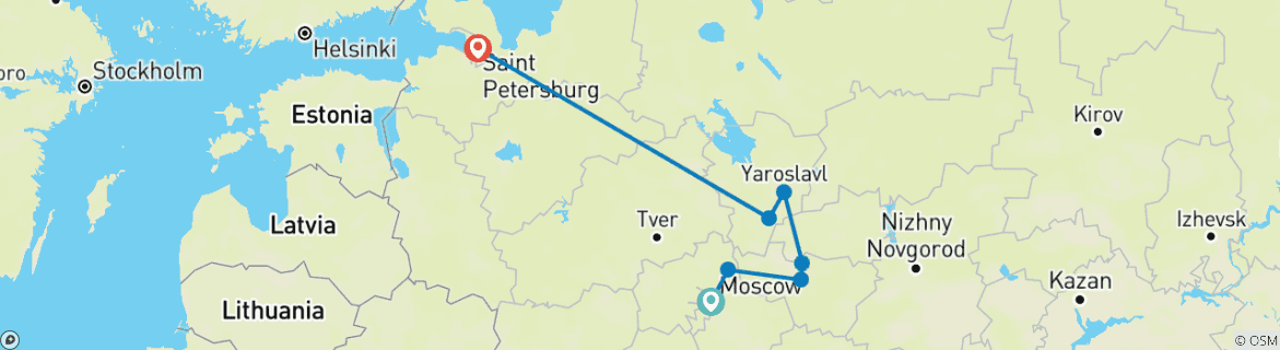 Image of a map showing the route of the tour