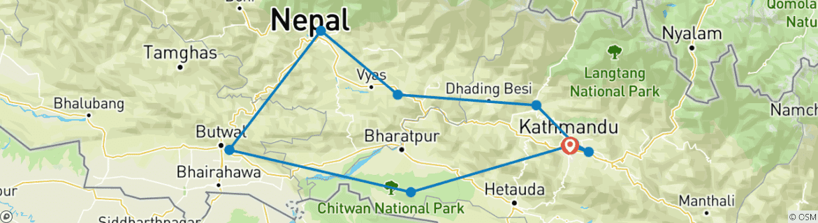 Image d'une carte montrant l'itinéraire du circuit