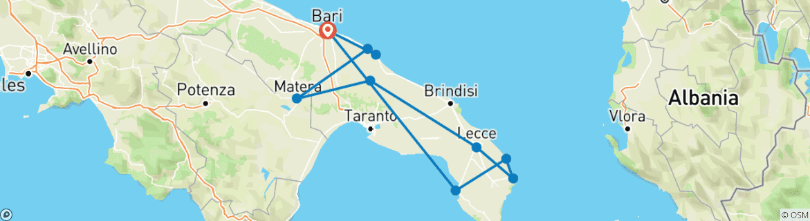 Karte von 7-Tage Apulien & Matera Explorer (21 bis 41 Jahre)