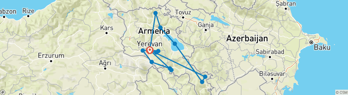 Image of a map showing the route of the tour