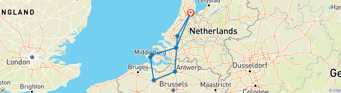 Image of a map showing the route of the tour