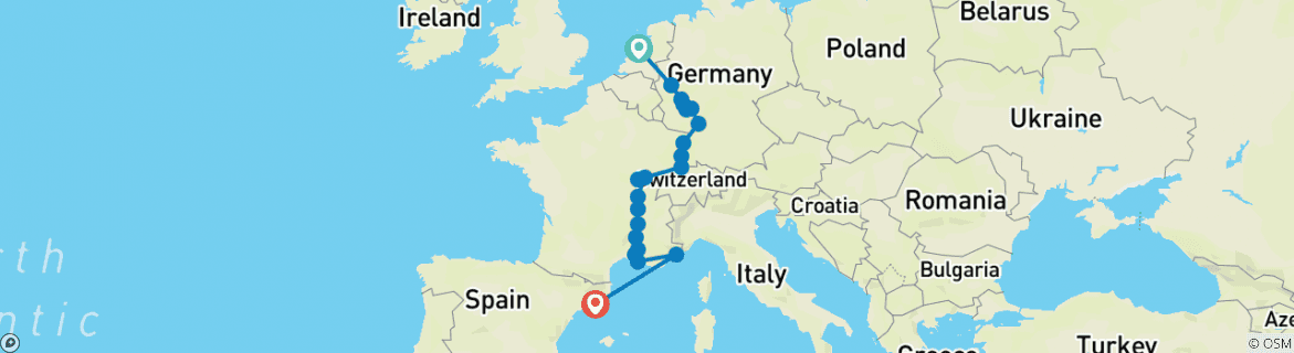 Image of a map showing the route of the tour