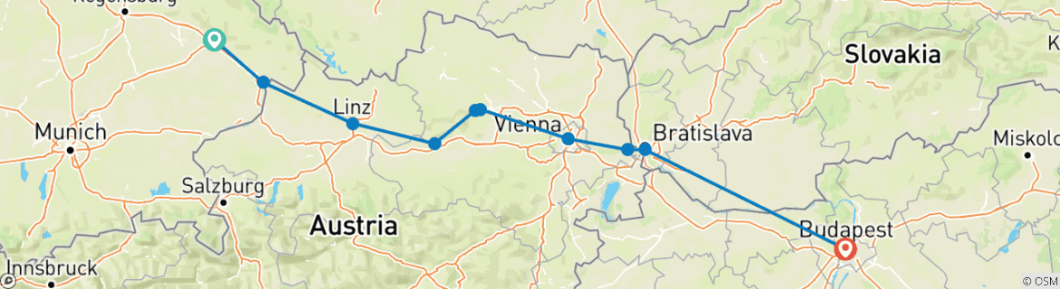 Image of a map showing the route of the tour