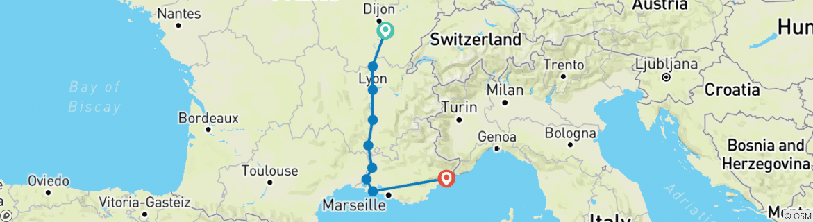 Karte mit der Reiseroute