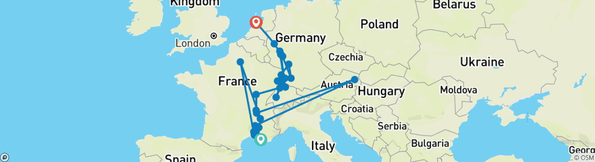 Foto van een kaart met de route van de rondreis