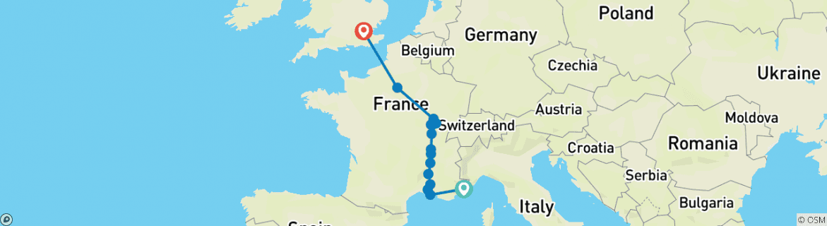 Karte mit der Reiseroute