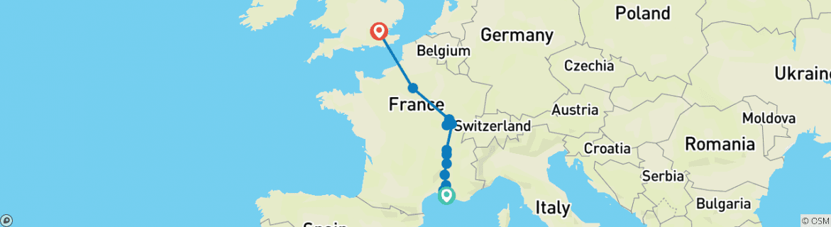 Karte mit der Reiseroute
