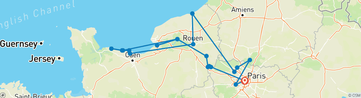 Image of a map showing the route of the tour