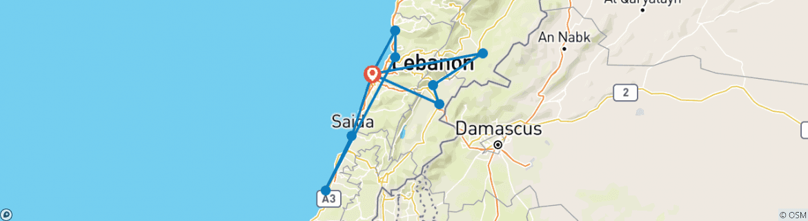 Image of a map showing the route of the tour