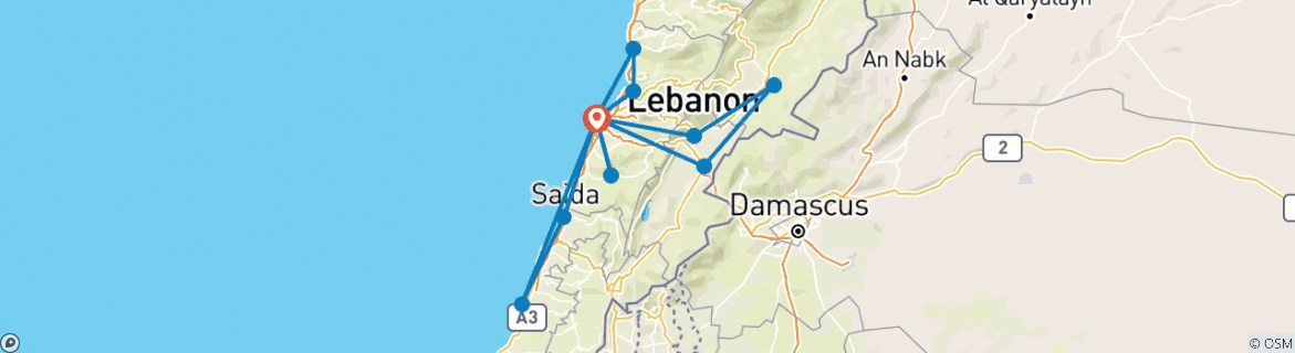 Image of a map showing the route of the tour
