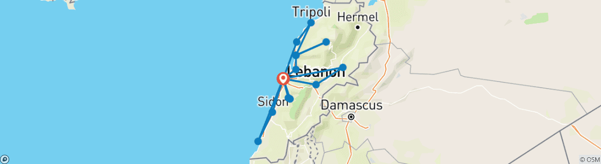 Image of a map showing the route of the tour