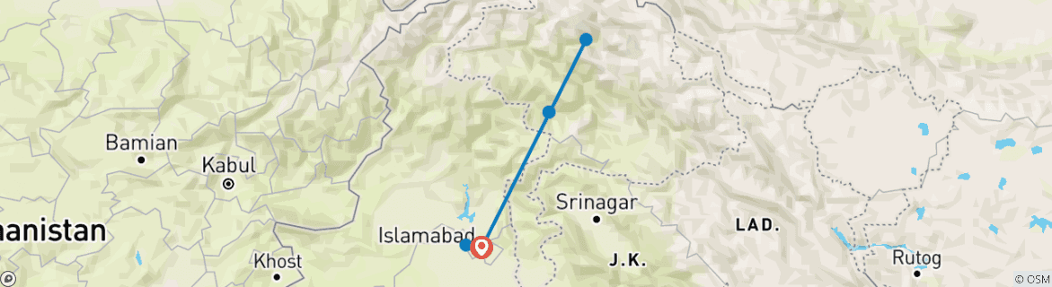 Image of a map showing the route of the tour